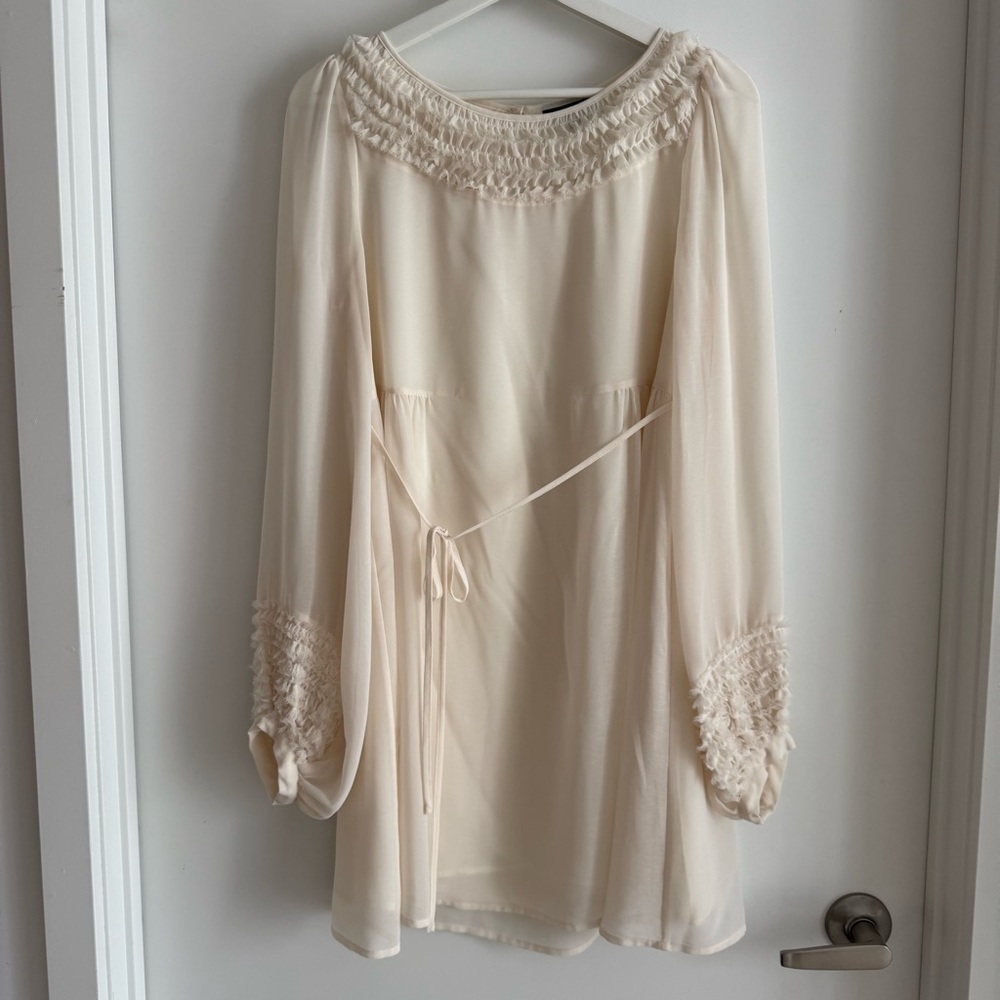 Warehouse Cream Ruffle Chiffon Dress Romantic Boho Cottagecore